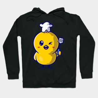 Cute Chick Chef Holding Spatula Cartoon Hoodie